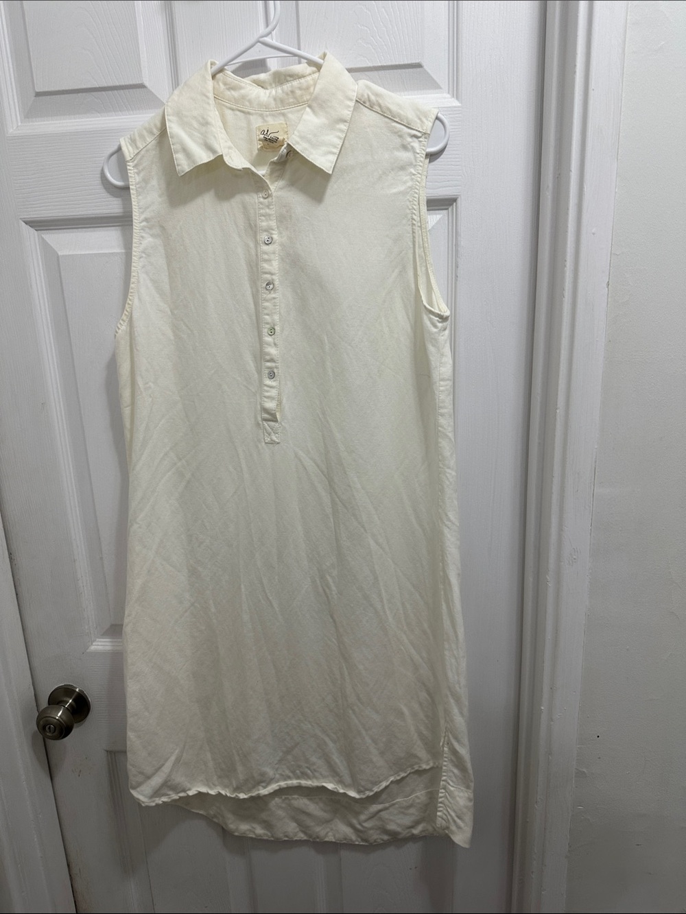 Andrea Jovine Cream Linen-Tencil Collared Shirt Dress